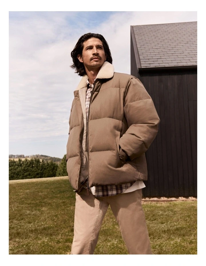 Padded Flannel Puffer Jacket in Desert Brown