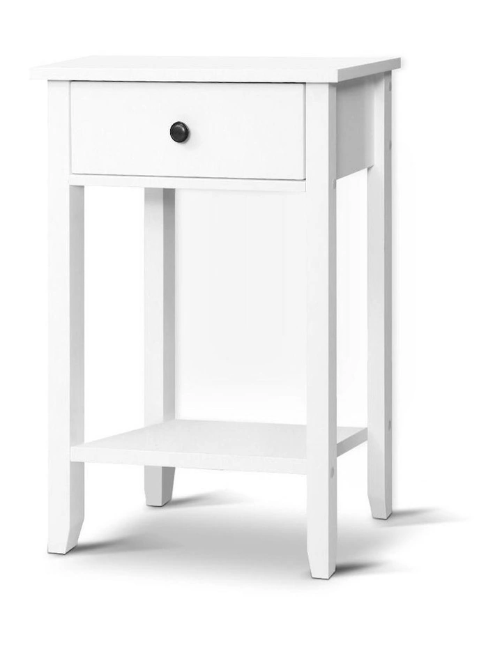 Bedside Table With Shelf 1 Drawer in BOWIE White