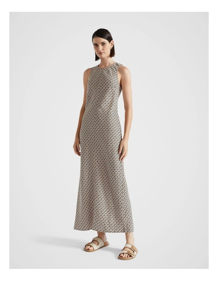 Linen Midi Dress in Champagne Geo