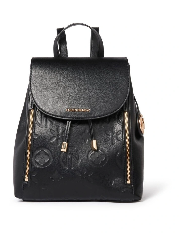 Priya Embossed Print Backpack in Black