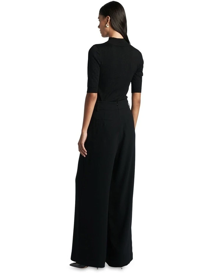 Elbow Sleeve Funnel Neck Knit in Black