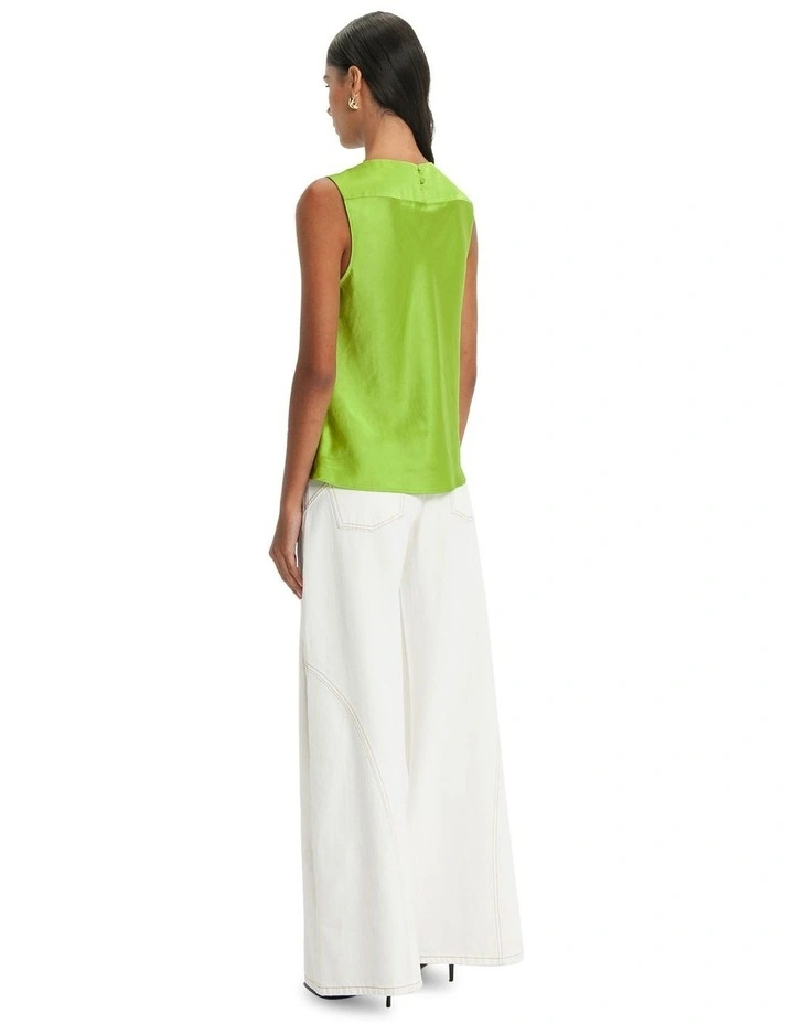 Satin Ring Detail Top in Chartreuse