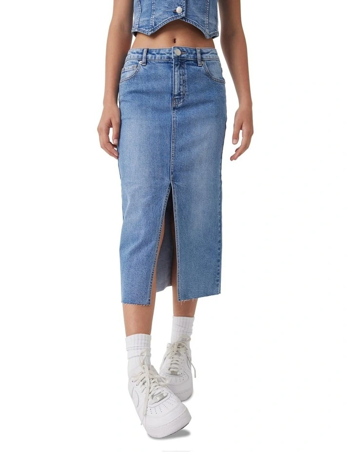 Rory Denim Maxi Skirt in Cove Blue