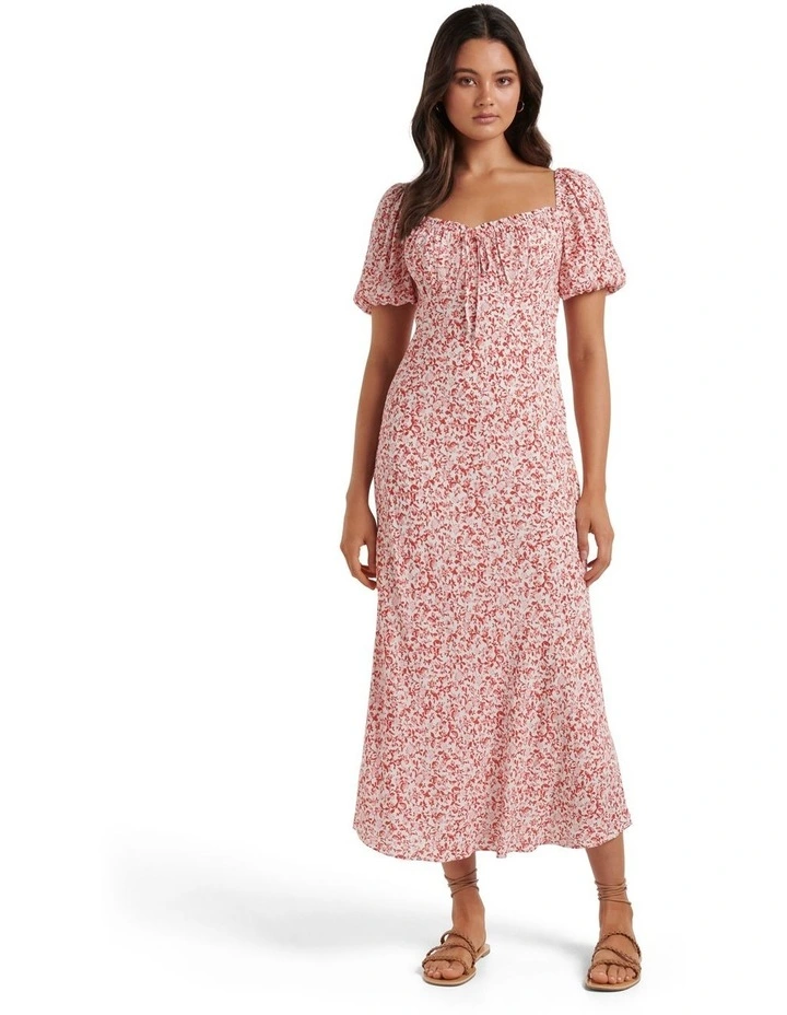 Lorelai Ruched Front Midi Dress in Red