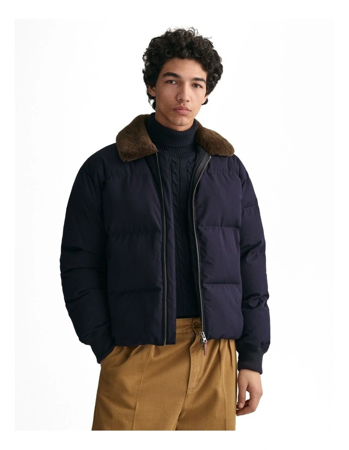 Padded Flannel Puffer Jacket in Night Blue