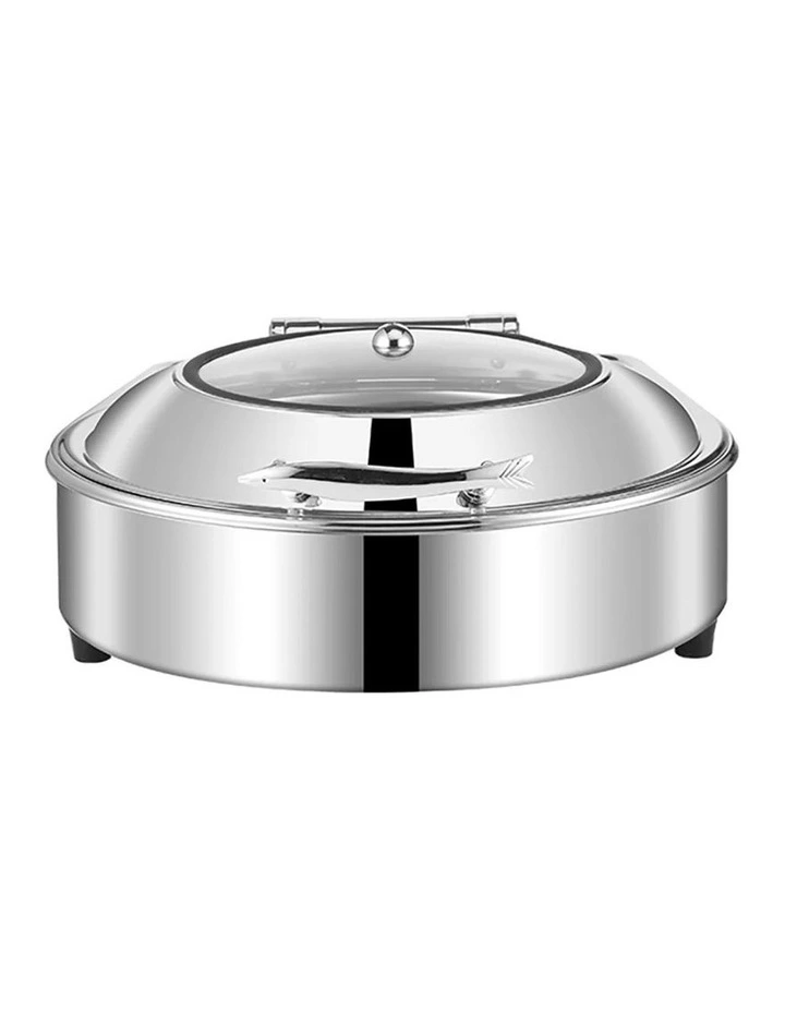 Stainless Steel Round Chafing Dish with Top Lid in Silver