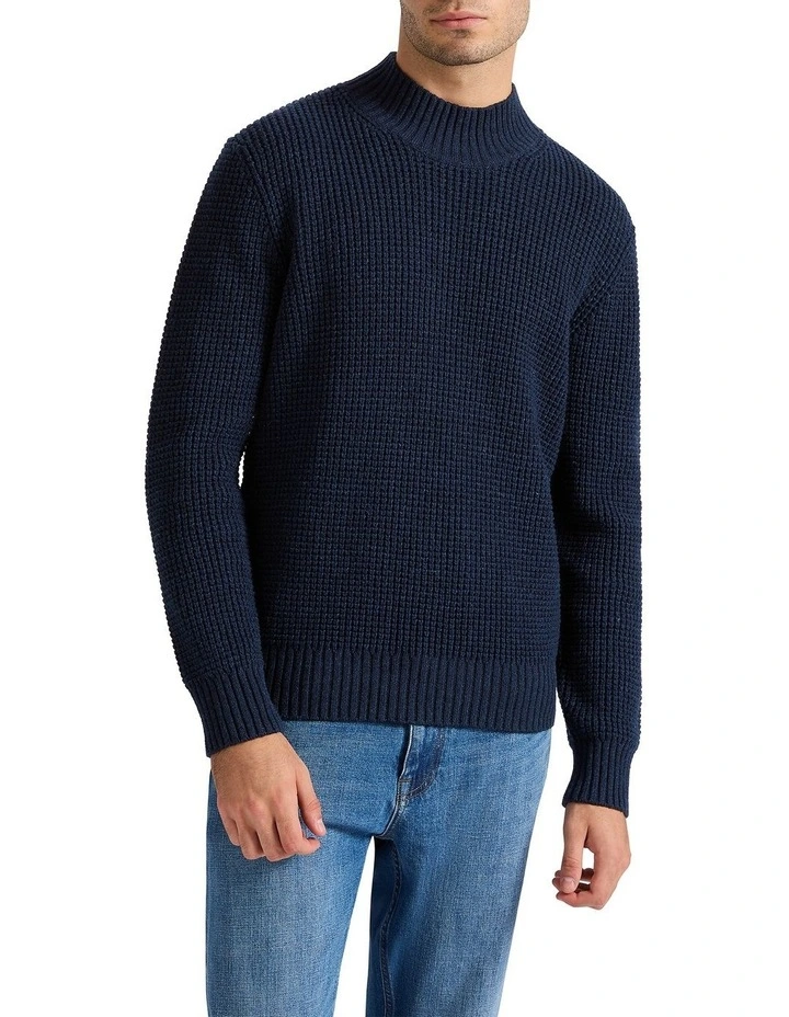 Wally Waffle Wool Blend Knit Sweater in Midnight Marle