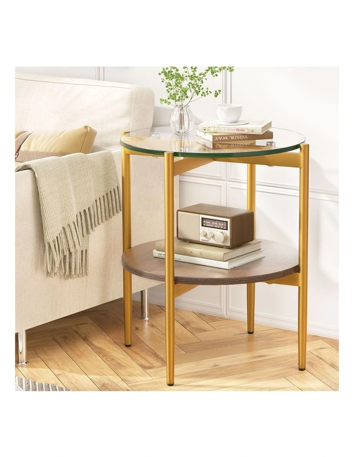 Carol Tempered Glass Round Coffee Table in Brown