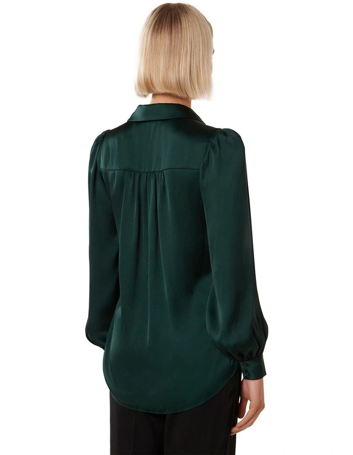 Ren Satin Button Through Blouse in Green