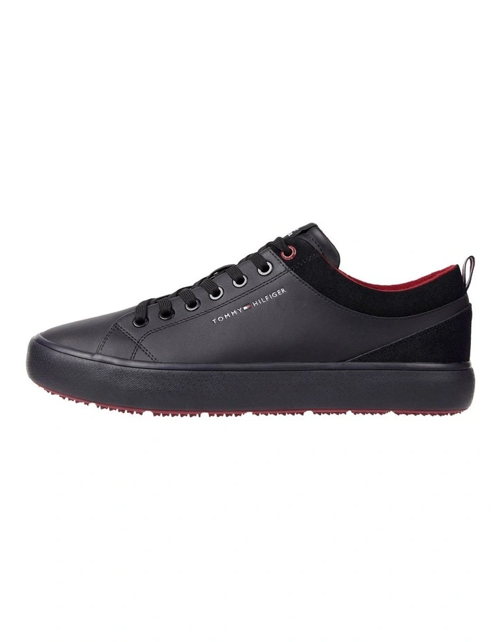 Leather Lace-Up Cleat Trainers in Black