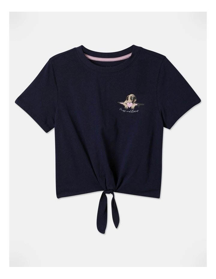 Essentials Tie Front Tee in Navy