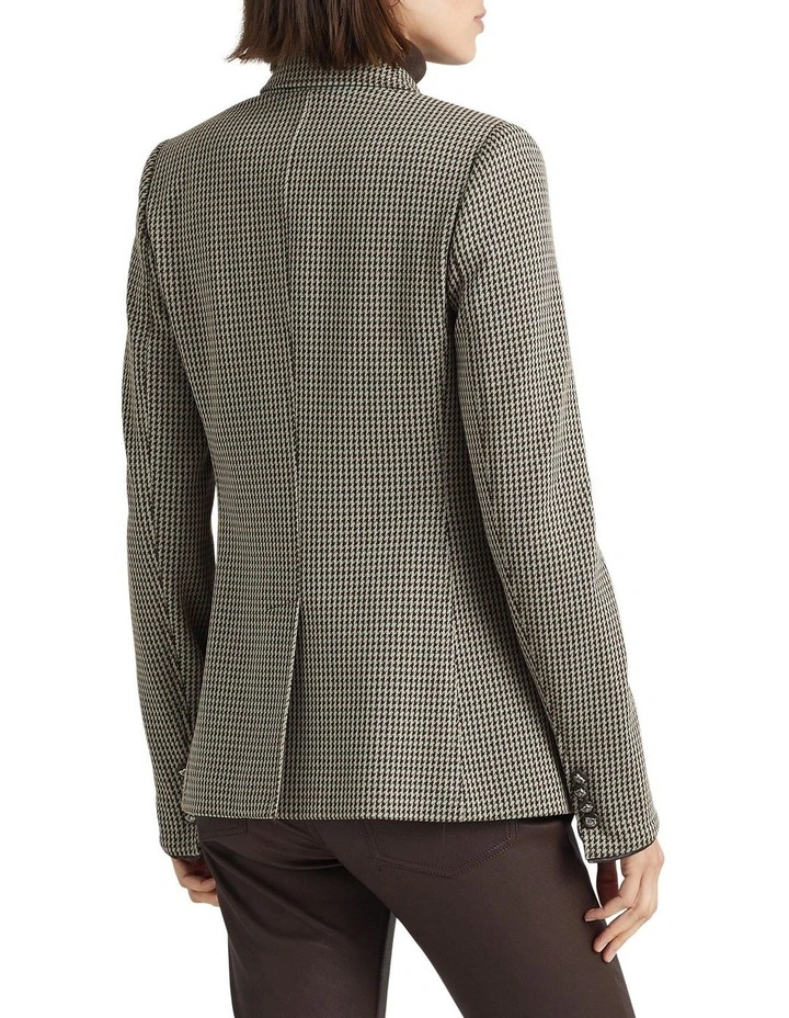 Faux Leather Trim Jacquard Blazer in Brown