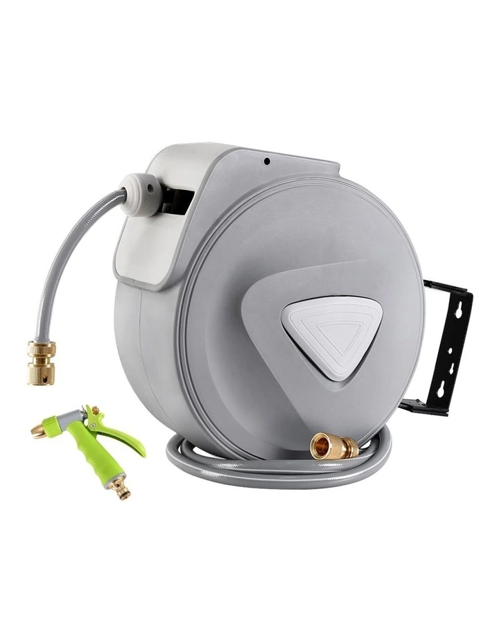 30M Retractable Hose Reel Garden Water Brass Auto Rewind Grey