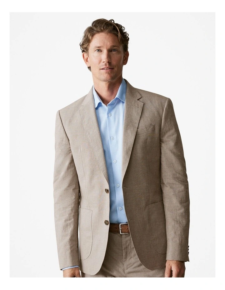 Italian Cotton Linen Check Blazer in Latte