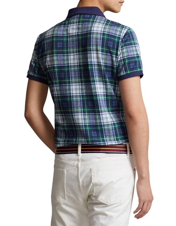 Custom Slim Fit Plaid Polo Shirt in Blue