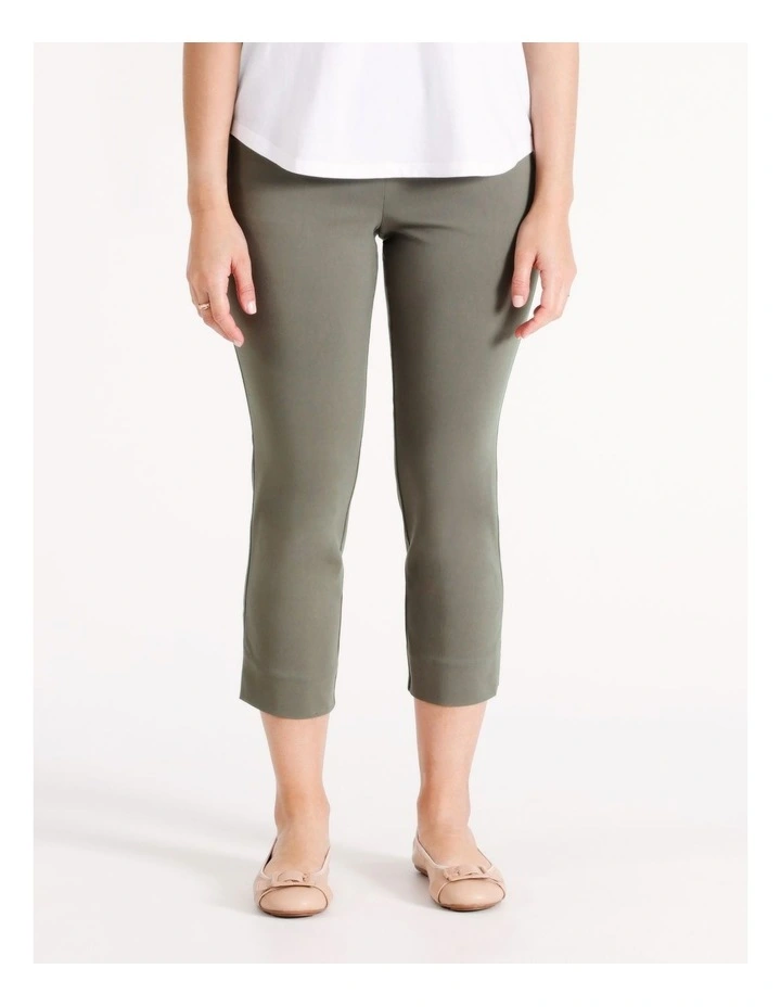 Sustainable Viscose Wardrobe Staple Stretch Crop Pant in Khaki