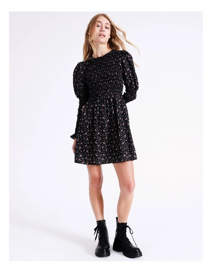 Organic Blend Shirred Bodice Skater Mini Dress in Assorted