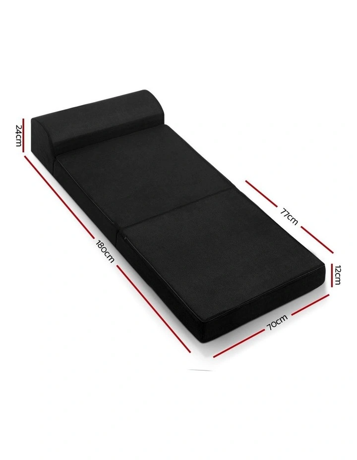 Folding Foam Mattress Portable Single Sofa Bed Mat Air Mesh Fabric Black