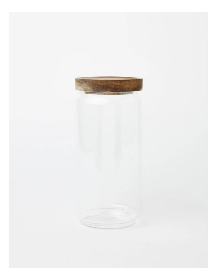Glass Storage Jar with Acacia Lid 1000ml in Clear