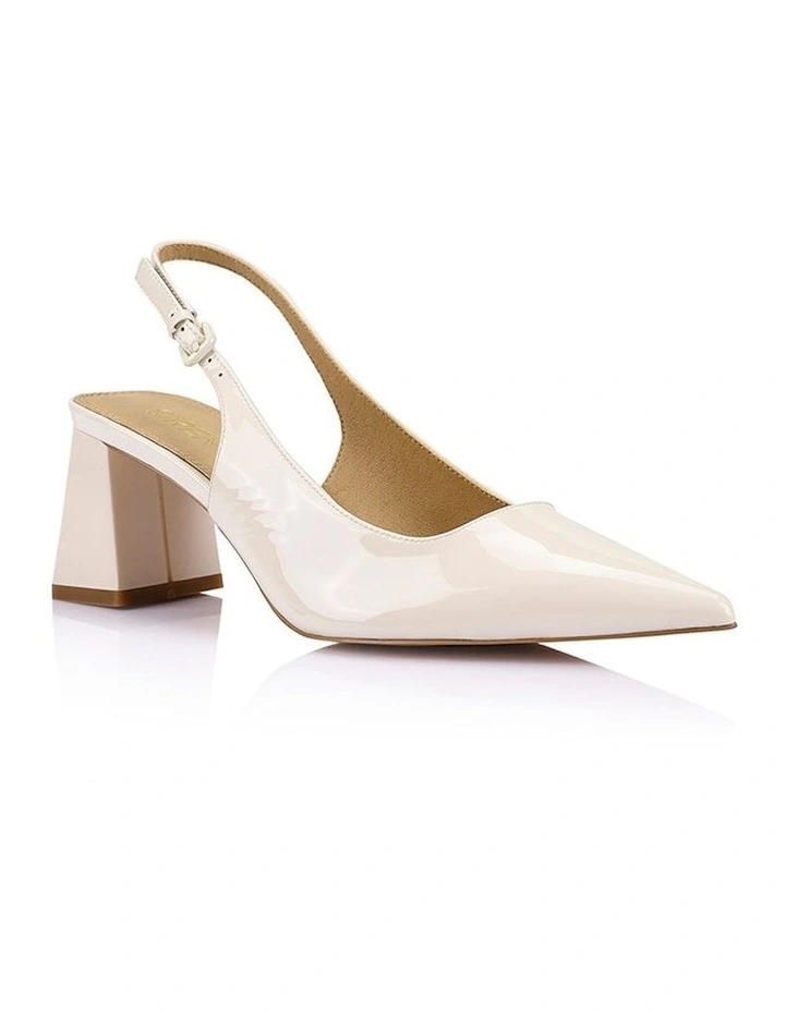 Yarra Pointed Toe Slingbacks Heel in Chalk Patent