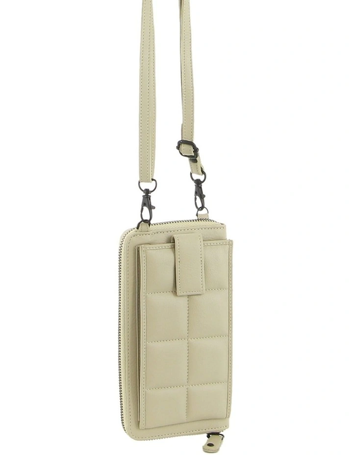 Quilted Leather Phone Bag in Cement