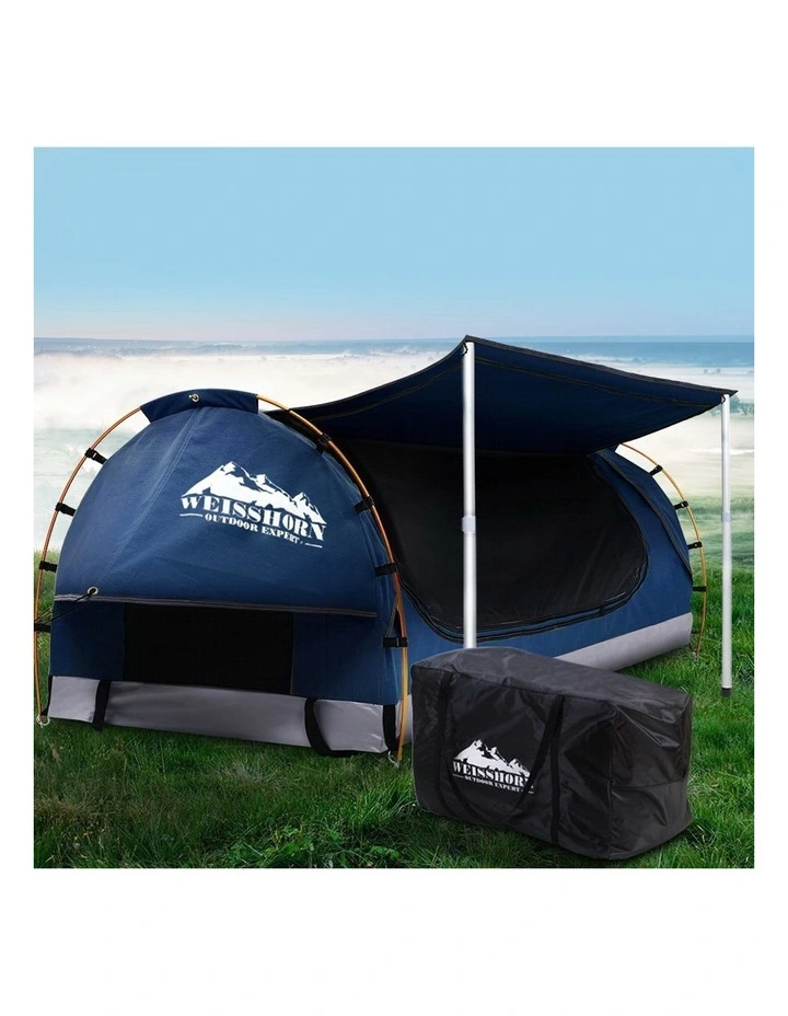 Double Swag Camping Swags Canvas Free Standing Dome 4cm Tent in Dark Blue