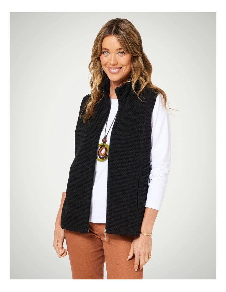 Neve Textured Zip Up Vest in Black