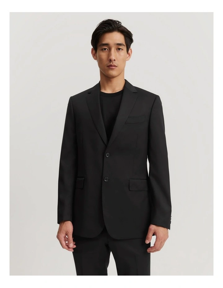 Regular Fit Australian Wool Travel Jacket in Black
