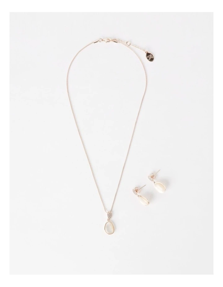 Mother of Pearl Necklace & Earring Gift Box Set in Rose Gold