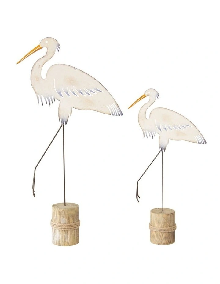 Heron Bird Ornament Set of 2 in Natural