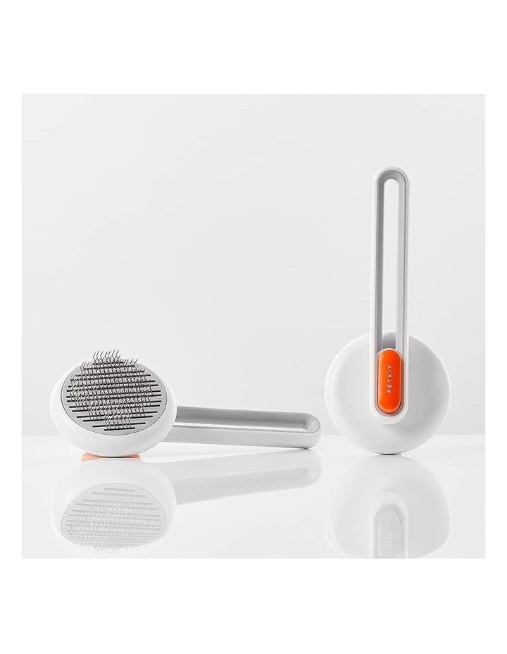 Large Pet Round Grooming Brush With Fur Release Button in White