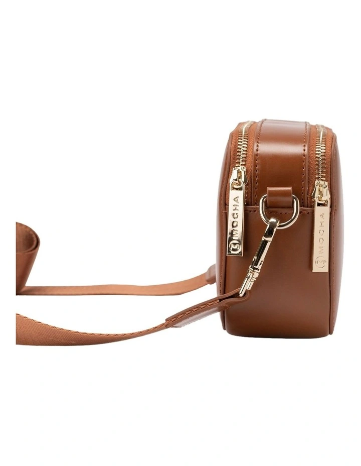Alicia Glossy Leather Double Zip Bag in Brown