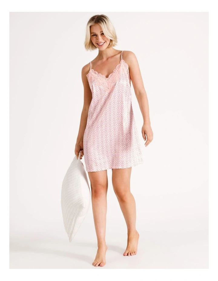 Satin & Lace Chemise in Pink Tile