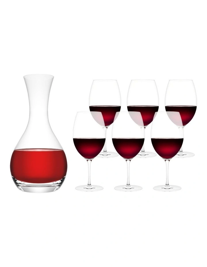 Everyday Gift La Trobe Decanter And 6x Red Glasses in Clear