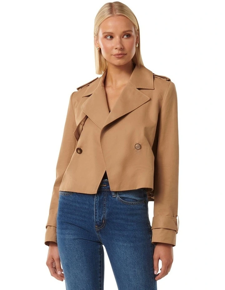 Willow Cropped Trench Coat in Tan