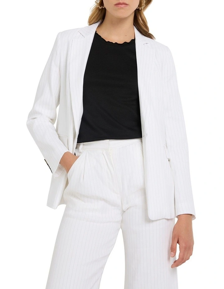 Nora Linen Blazer in White Stripe