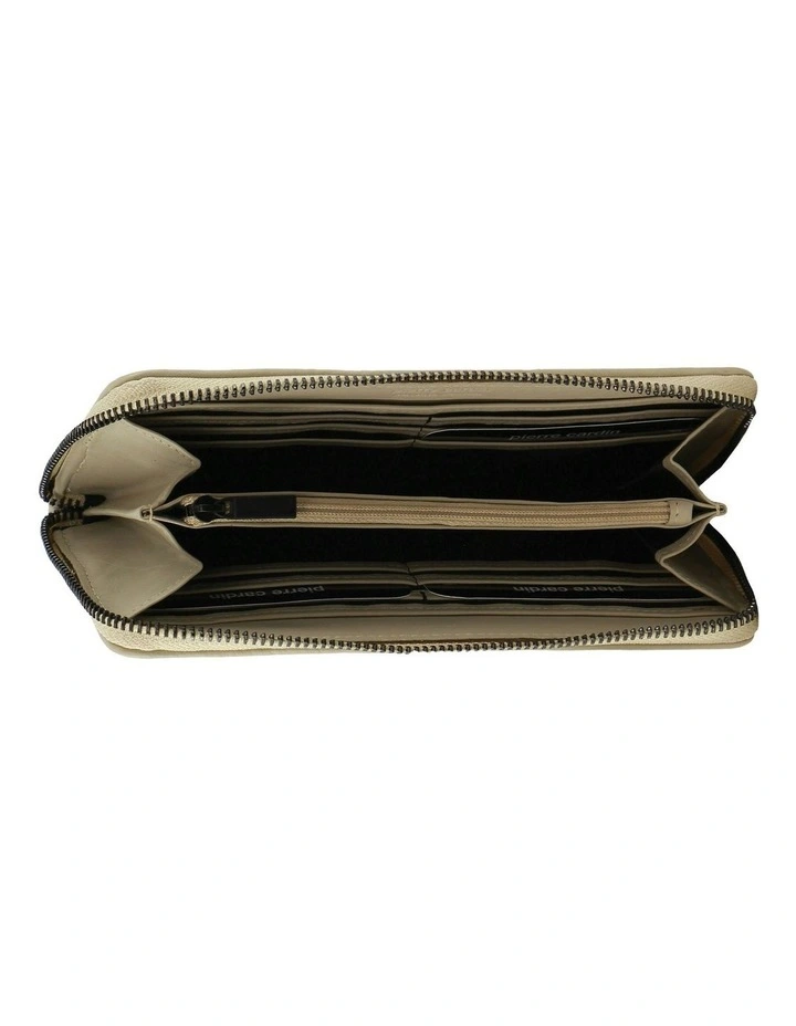 Italian Pleated Leather Zip Wallet in Cement