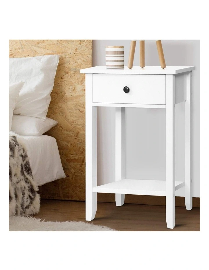 Bedside Table With Shelf 1 Drawer in BOWIE White