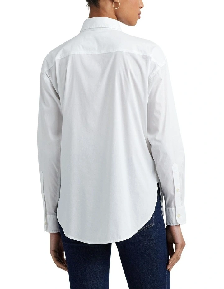 Beaded-Crest Stretch-Cotton Blend Shirt in White