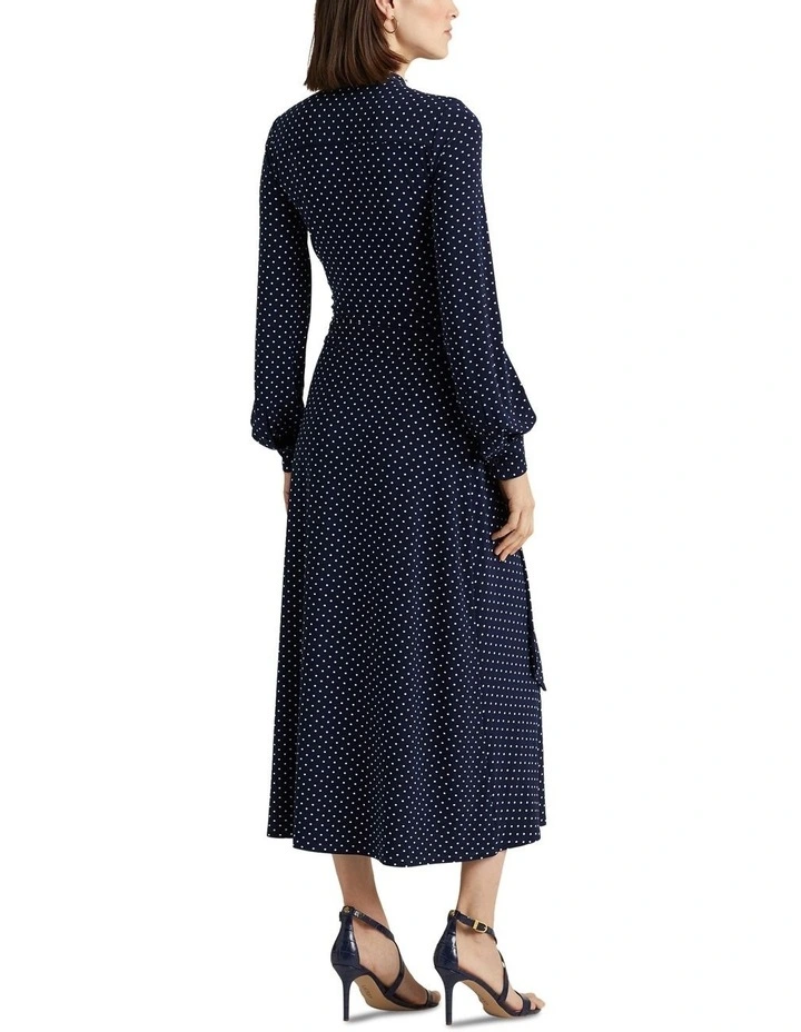 Polka-Dot Stretch Jersey Shirtdress in Navy