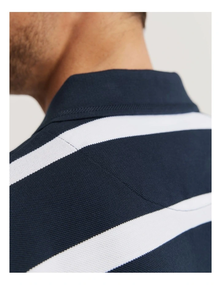 Verified Australian Cotton Stripe Pique Polo in Navy