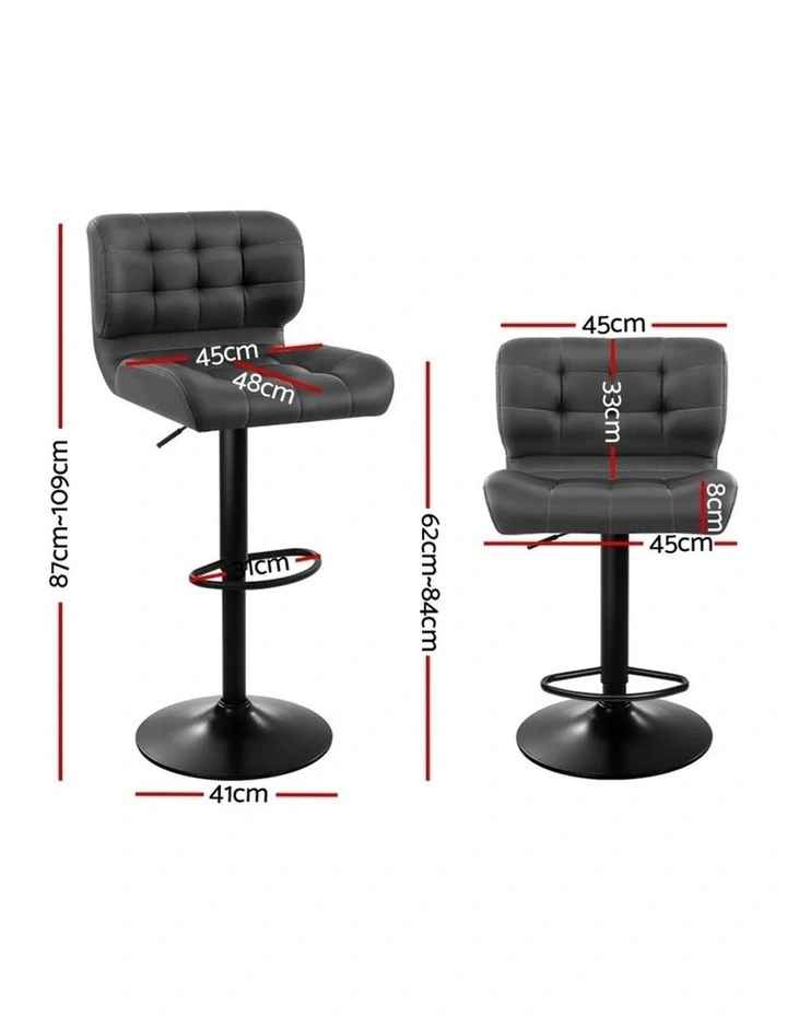 2x Kitchen Bar Stools Gas Lift Bar Stool Chairs Swivel Leather Black Grey