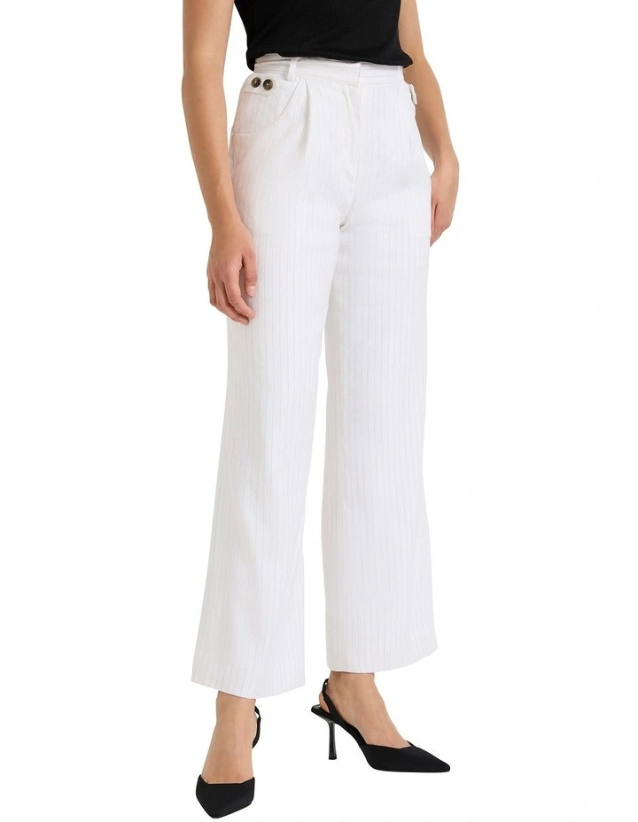 Nora Linen Pant in White Stripe