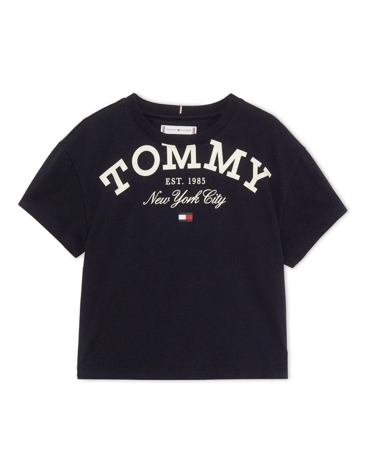 Girls 8-16 Oversized Logo Relaxed Fit T-Shirt in Blue
