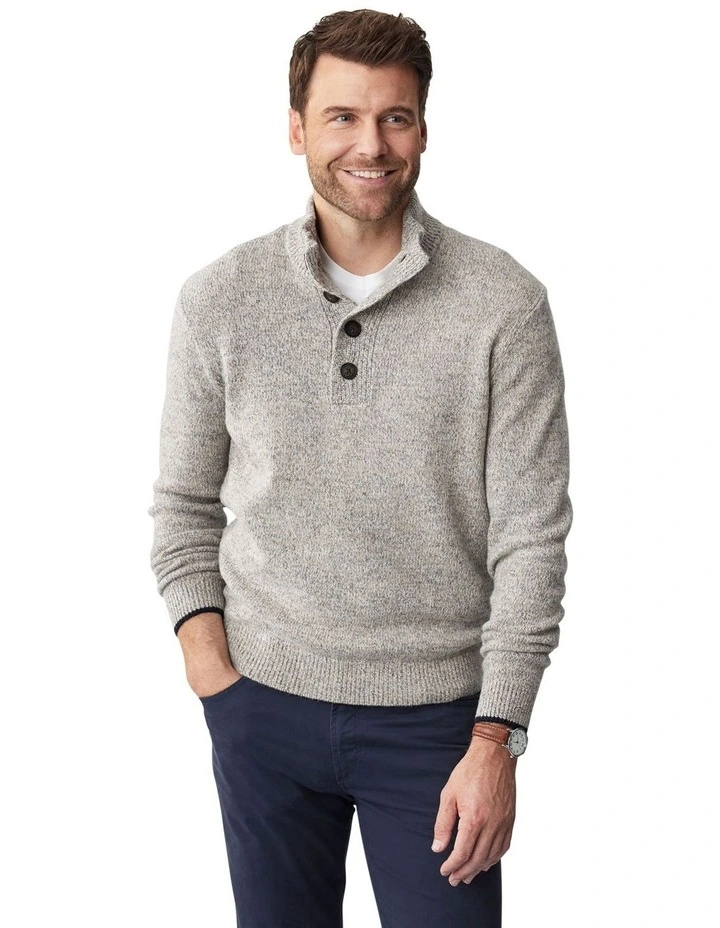 Wool Blend Button Neck Knit in Oatmeal