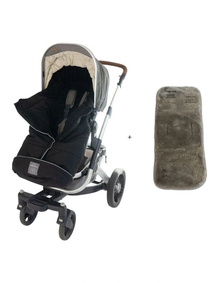 Combi Fleece Footmuff with removable Lambskin Liner in Black/Grey