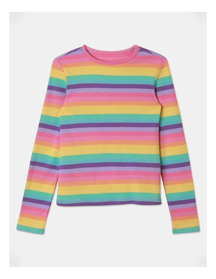 Long Sleeve Rib Stripe Top in Rainbow