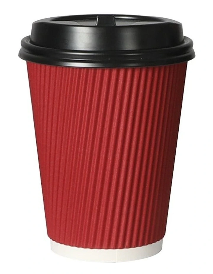 Disposable Takeaway Coffee Cups with Lids 12oz x100 in Red/Black