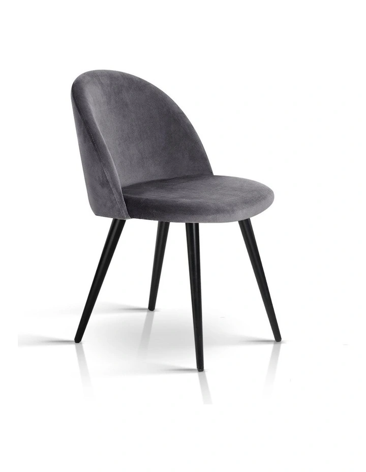 Dining Chairs Velvet Solid Curved Dark Set of 2 in Grey