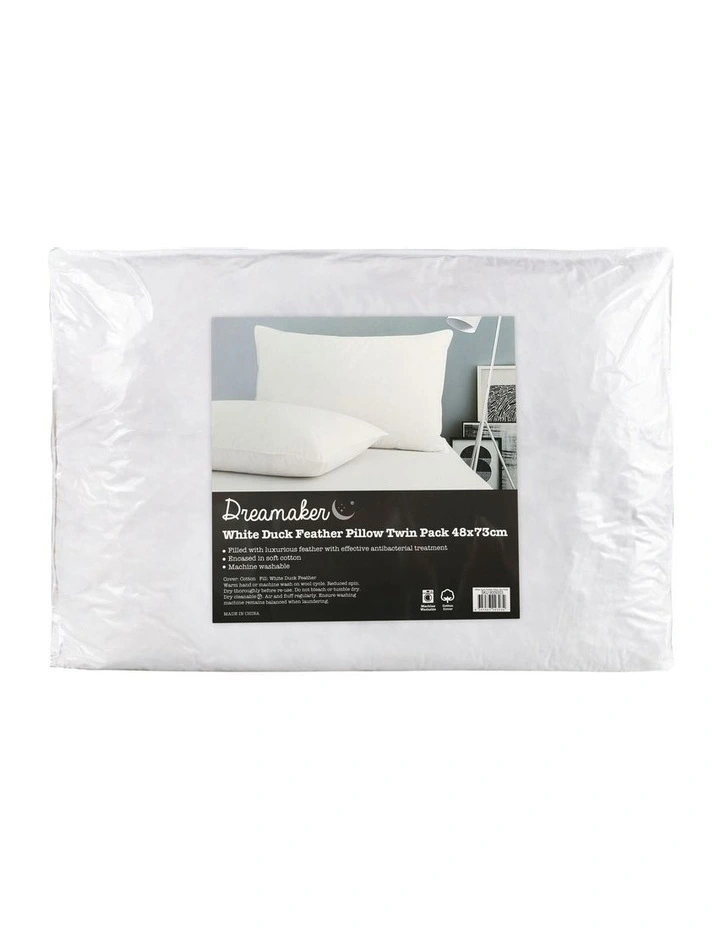 Duck Feather Pillow 48 x 73cm 2 Pack in White